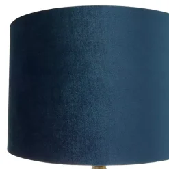 Kirklands Home Table Lamps|Glass Base Round Velvet Shade Table Lamp Blue