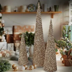 Outlet Glittered Pearl Cone Tabletop Trees, Set of 3 Christmas Decorations