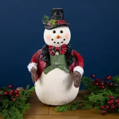 Sale Glittered Snowman with Vest Figurine Christmas Decorations