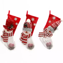 Online Glittery Red Snowman Stockings, Set of 3 Christmas Stockings & Stocking Holders