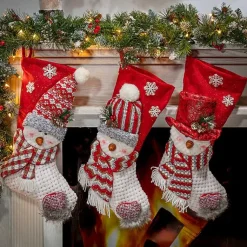 Online Glittery Red Snowman Stockings, Set of 3 Christmas Stockings & Stocking Holders
