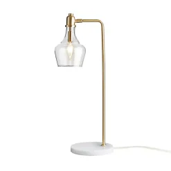 Kirklands Home Table Lamps|Gold and Marble Table Lamp with Glass Bell Shade Clear