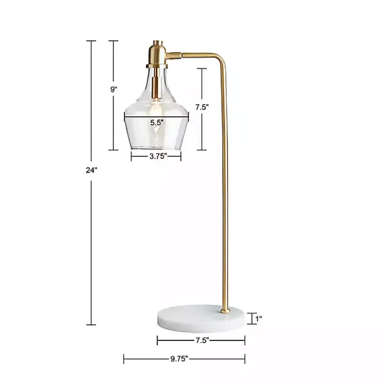 Kirklands Home Table Lamps|Gold and Marble Table Lamp with Glass Bell Shade Clear