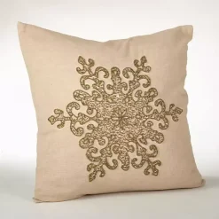 New Gold Beaded Snowflake Down Throw Pillow Christmas Pillows