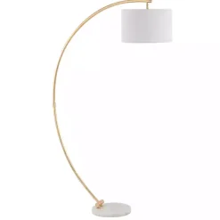 Kirklands Home Floor Lamps|Gold Curved Floor Lamp with Marble Base White