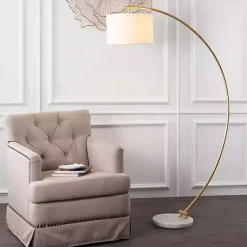 Kirklands Home Floor Lamps|Gold Curved Floor Lamp with Marble Base White