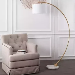 Kirklands Home Floor Lamps|Gold Curved Floor Lamp with Marble Base White