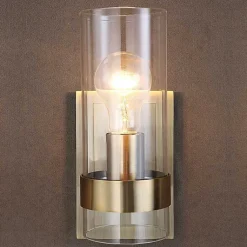 Kirklands Home Flush Mount Lighting|Gold Cylinder Glass Shade Wall Sconce