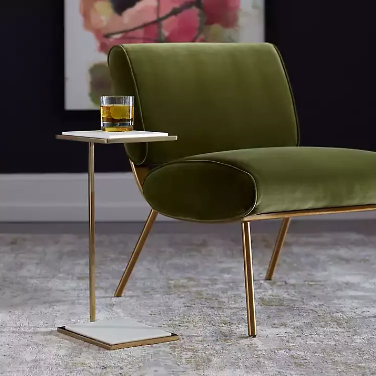 Kirklands Home Accent & End Tables|Gold Elevated Marble Accent Table White