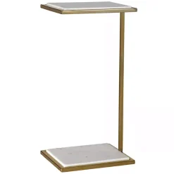 Kirklands Home Accent & End Tables|Gold Elevated Marble Accent Table White