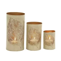 Outlet Gold Leaf Metal Candle Holders, Set of 3 Candle Holders