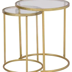 Kirklands Home Accent & End Tables|Gold Metal and Glass Nesting 2-pc Accent Table Set