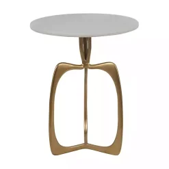 Kirklands Home Accent & End Tables|Gold Metal and Marble Modern Abstract Accent Table White