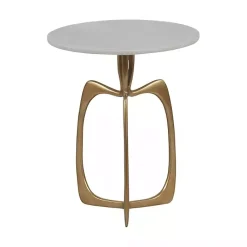 Kirklands Home Accent & End Tables|Gold Metal and Marble Modern Abstract Accent Table White