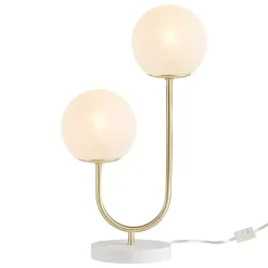 Kirklands Home Table Lamps|Gold Metal 2-Light Zusa Modern Table Lamp White