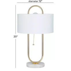 Kirklands Home Table Lamps|Metal Open Loop Stem White Round Table Lamp Gold