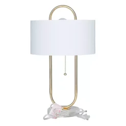 Kirklands Home Table Lamps|Metal Open Loop Stem White Round Table Lamp Gold