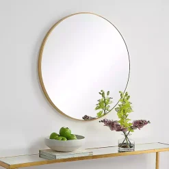 Kirklands Home Framed Mirrors|Round Simple Frame Medium Wall Mirror Gold