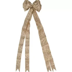 Best Gold Scroll Burlap Bow Tree Topper Christmas Tree Decorations