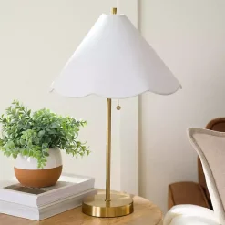 Kirklands Home Table Lamps|Gold Table Lamp with Scalloped Shade White