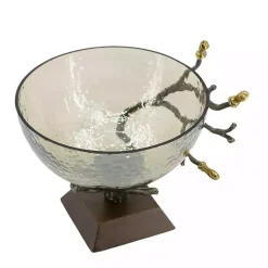 New Gold Tipped Walnut Wood Glass Bowl Decorative Bowls & Jars