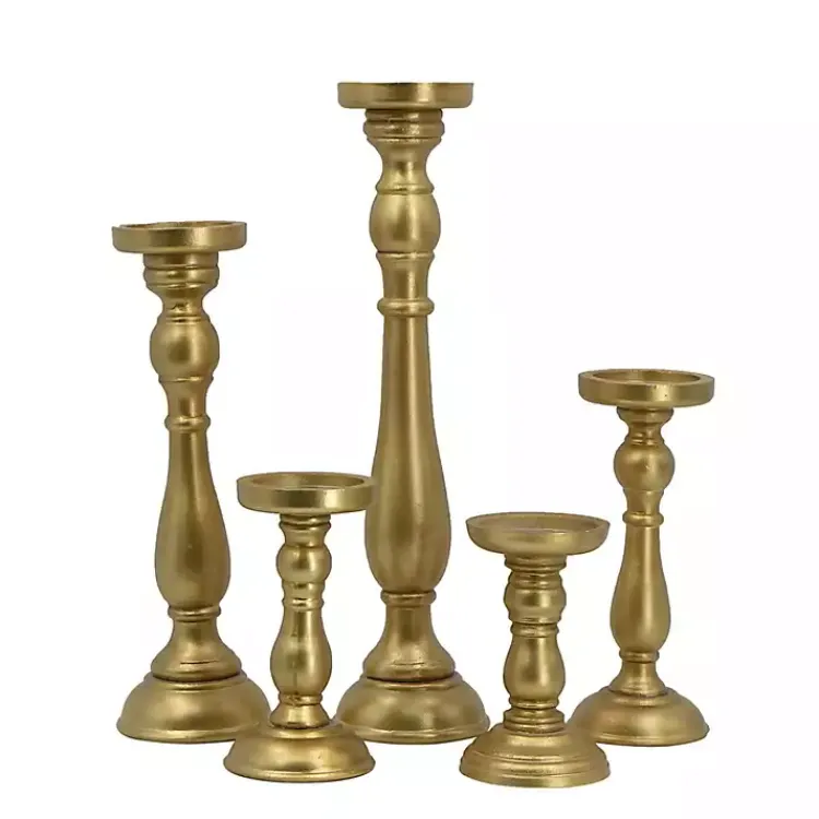 Outlet Wood Spindle Taper Candle Holders, Set of 5 Candle Holders