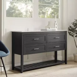 Kirklands Home Cabinets & Sideboards|Graphite Wood Storage Buffet with Faux Marble Top