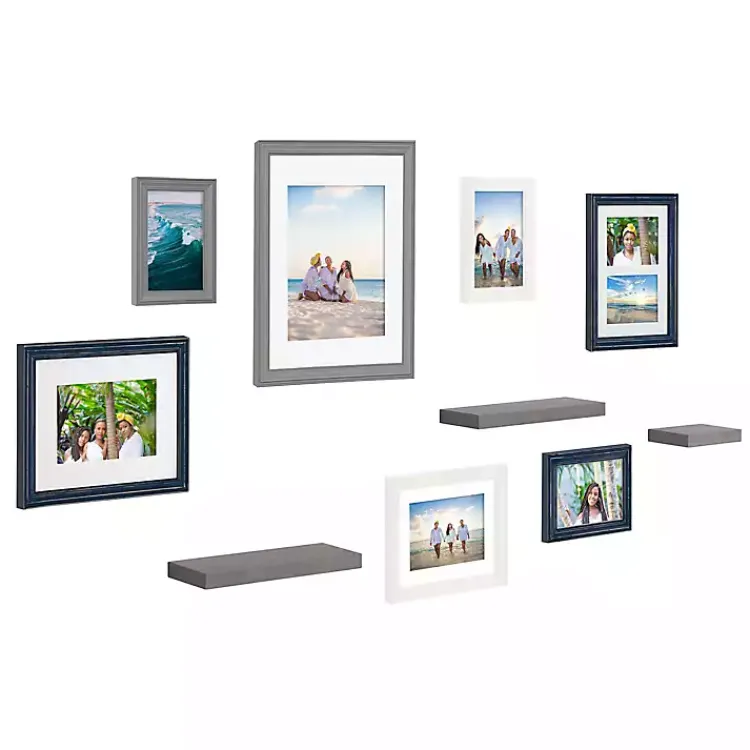 Kirklands Home Gallery Wall Frames|Gray & Navy 10-pc. Gallery Wall Frame & Shelf Set