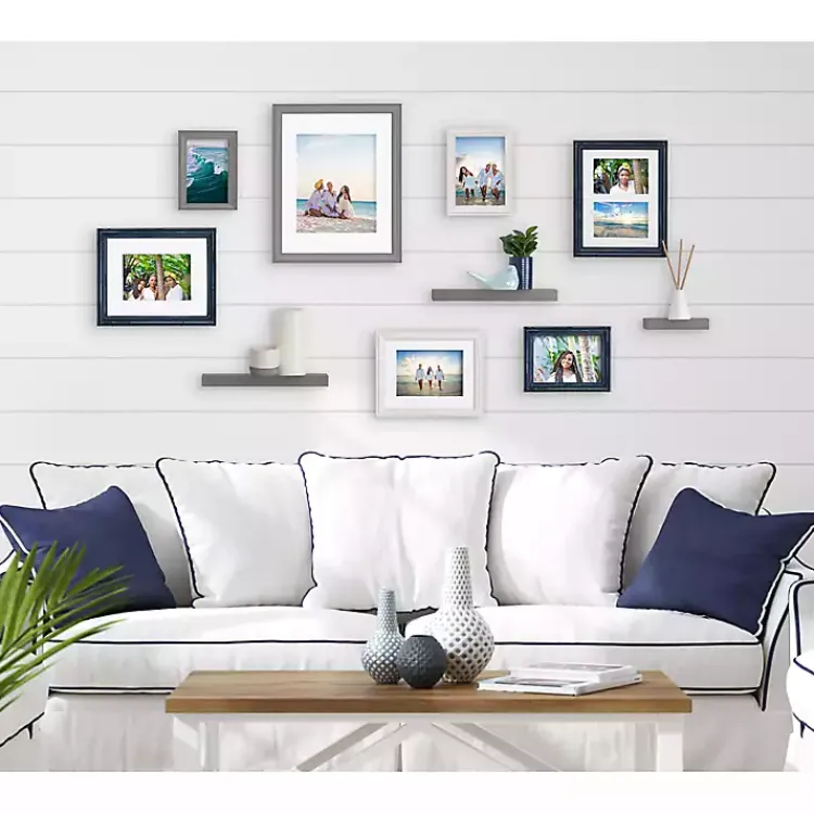 Kirklands Home Gallery Wall Frames|Gray & Navy 10-pc. Gallery Wall Frame & Shelf Set