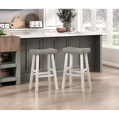 Kirklands Home Bar Stools & Counter Height Stools|& White Wood Bar Stools, Set of 2 Gray