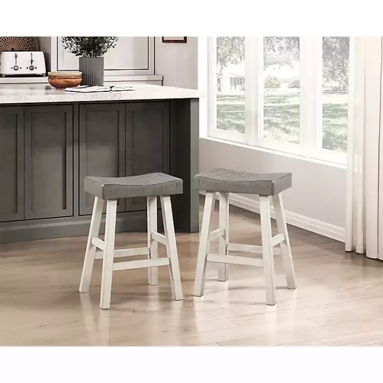 Kirklands Home Bar Stools & Counter Height Stools|& White Wood Counter Stools, Set of 2 Gray