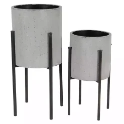 Kirklands Home Planters|and Black Solid Iron Plant Stands, Set of 2 Gray