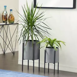 Kirklands Home Planters|and Black Solid Iron Plant Stands, Set of 2 Gray