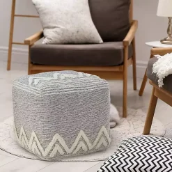 Outlet Gray and Ivory Tufted Peak Pouf Poufs & Floor Cushions