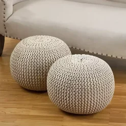 Clearance and Silver Foil Rope Twist Cotton Pouf Poufs & Floor Cushions