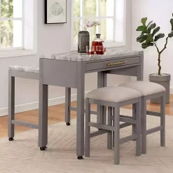 Kirklands Home Dining Tables|Gray and White Faux Marble Nested Counter Table