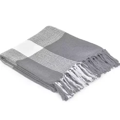 New Gray and White Plaid Organic Cotton Throw Blankets & Throws