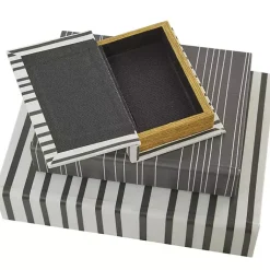Clearance Gray and White Striped Book Boxes, Set of 3 Baskets & Boxes