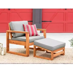 Kirklands Home Outdoor Seating|Gray and Wood 2-pc. Outdoor Chair and Ottoman Set