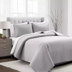 Kirklands Home Quilts|Box Stitch Cotton Full/Queen 3-pc. Quilt Set Gray