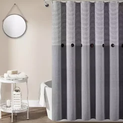 Kirklands Home Shower Curtains|Button and Stripe Shower Curtain Gray