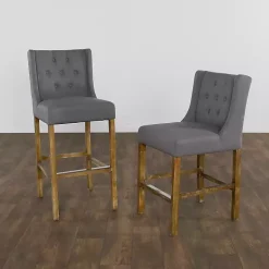 Kirklands Home Bar Stools & Counter Height Stools|Button Tufted Kia Barstool Gray