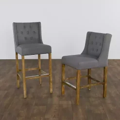Kirklands Home Bar Stools & Counter Height Stools|Button Tufted Kia Counter Stool Gray