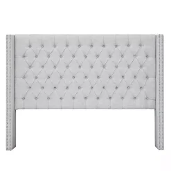 Kirklands Home Beds & Headboards|Button Tufted Nailhead Trim Queen Headboard Gray