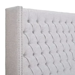 Kirklands Home Beds & Headboards|Button Tufted Nailhead Trim Queen Headboard Gray