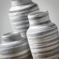 Sale Gray Ceramic Striped Bottle Shaped Vases, Set of 3 Vases