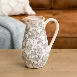 Best Gray Ceramic Vintage Floral Pitcher Vase Vases