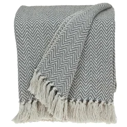 Discount Gray Chevron Cotton Handloomed Tassel Throw Blankets & Throws