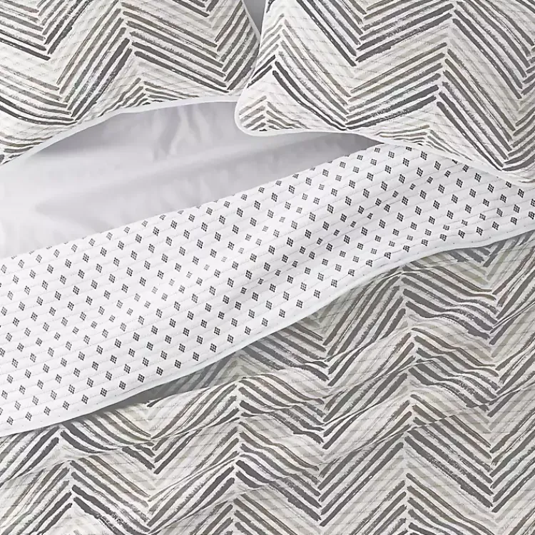 Kirklands Home Quilts|Gray Chevron Reversible 3-pc. Queen Quilt Set