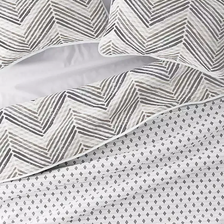 Kirklands Home Quilts|Gray Chevron Reversible 3-pc. Queen Quilt Set